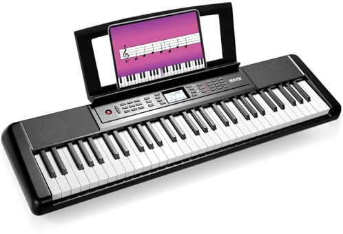 Teclado Piano 61 Teclas, Piano Electrico para Principiantes, Piano Digital Compacto, Función de Grabación y Programación, con 300 Sonidos, Altavoces, USB MIDI, Pantalla LCD, Conector para Auriculares
