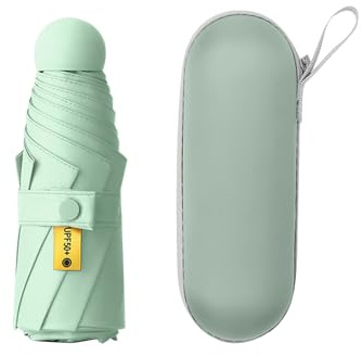 Hinapan 1 st mini regnresor, litet paraply med kapslar, fickregnskärm, lätt bärbar solskydd, UV-skydd, för kvinnor, män, barn, Grön