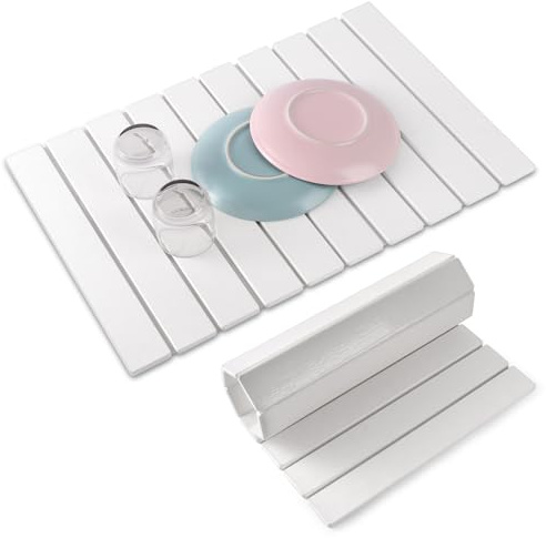 cuomaop Stone Dish Drying Mat for Kitchen Counter, 23x15.3 Inch Large Fast-Absorbing Diatomaceous Earth Drying Pad, Quick Dry Foldable Stone Dish Mats for Countertop Dishes, Bottles, Cups and Utensils