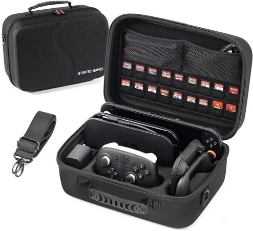STARTRC GAMES All-in-One Carry Case for Nintendo Switch 2 (2025), Large Storage Travel Case for Switch 2 Console, Pro Controller, Switch 2 Dock, 18 Game Cards, Compact Hard Portable Bag, Black