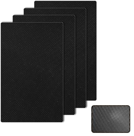 4 PCS Enhanced Cuttable Rubber Grip Tape Ultra-Thin Strong Adhesive Non-Slip Sheets Waterproof Anti-Vibration Heat Resistant Pads for DIY Handles/Surfaces/Floor Crafts/Home/Car (Black)
