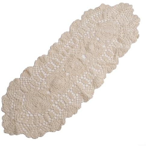 Eawfgtuw Per bianco vintage ovale runner da tavola 30 x 70 cm in cotone lavorato all'uncinetto floreale pizzo centrino per decorazione tavolo da pranzo, fatto a mano scavato campagna