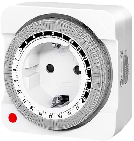 Mechanische Zeitschaltuhr Steckdose, AaiVrylliz 24-Stunden-Programm für Innenbereich, 96 Segmenten 15 min Schaltintervall Timer, Täglicher EIN-/Aus-Zyklus, für Lichter, Lampen