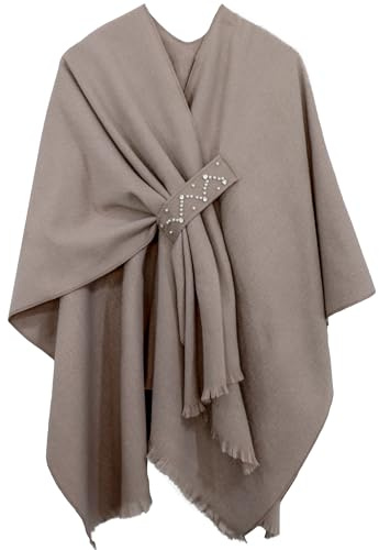 Shmily Girl Poncho Femme Tricot Cape Réversible Couverture Elégante Epaule Chaude Echarpe Tricotée Manteau pour Printemps Automne (Kaki 2)