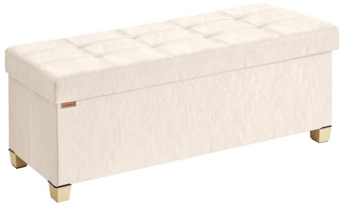 SONGMICS Puff Almacenaje, Baúl de Almacenaje Plegable, 110 x 38 x 40 cm | Banco Almacenaje, Banco de Cubo, Soporta hasta 300 kg, Blanco Crema, Colección MINOTA LSF524WD01