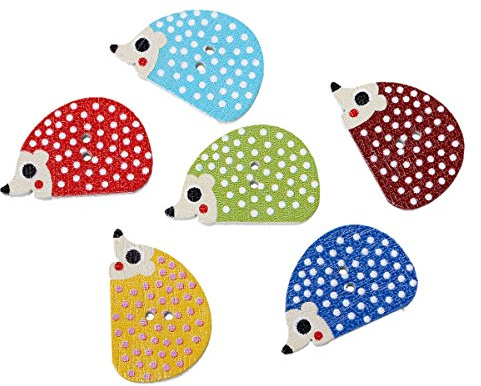 The Bead and Button Box - 10 Randomly Mixed Colours Hedgehog Design Wooden Sewing Buttons 25mm x 16mm. Ideal for Children and Baby wear. Craft and Scrapbook
