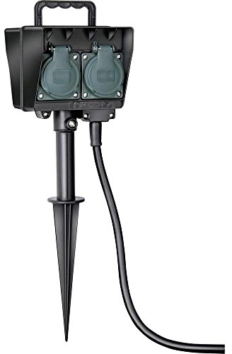 Brennenstuhl Garten-/Außendose 4-Fach mit Erdspieß (wetterfester Kunststoff, Außensteckdose mit wasserdichtem Gehäuse, Kabel 1,4m) schwarz