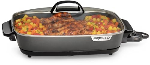 Presto 06858 16-Inch Slimline Electric Skillet with Glass Cover - Nonstick, Adjustable Temperature, Black