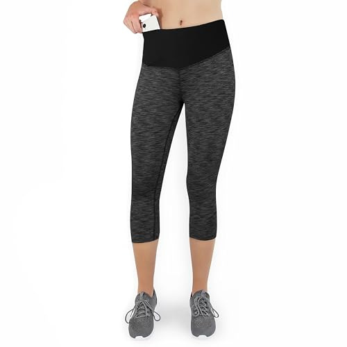 Formbelt® - Pantalón Pirata, Capri de Running con Bosillo, Leggings Deportivo para Mujeres con Riñonera integrada para Teléfonos Móviles Llaves Gimnasio Jogging Correr Escalada Yoga | Negro-Gris L