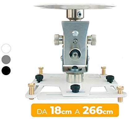 Supporto Proiezione Professionale “Arakno” Bianco 18cm Regolabile Per Videoproiettore (Disponibile da 18cm, 60/80cm, 86/126cm, 131/196cm, 201/266cm) Montaggio Staffa A Soffitto Massima Qualità