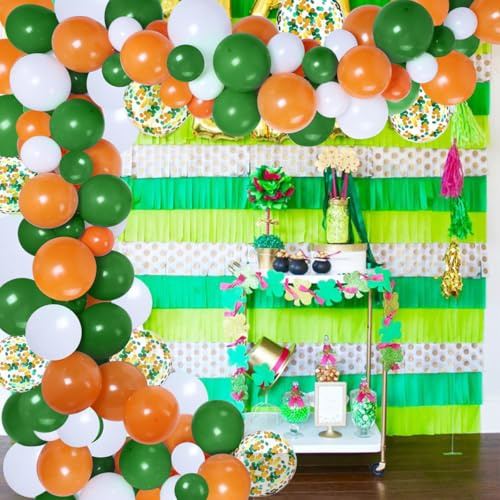 109 ensemble décoration la Saint-Patrick - Kit d'arche guirlande ballon blanc orange vert, ballons shamrock pour la fête du festival irlandais chanceux, 1er anniversaire enfants, fête naissance