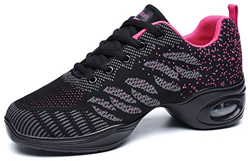 Women's Dance Shoes Zumba Sneaker - Breathable Air Cushion Lady Split Sole Athletic Walking Platform Shoes Rose Red 8