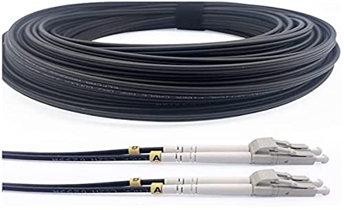 Elfcam® - 20M/65.6ft Cavo Fibra Ottica con Armatura in Acciaio Corrugato LC/UPC per LC/UPC OM3 Multimodale Duplex 50/125um LSZH, Adatto per Installazioni Esterne e Interne, Nero, 20M