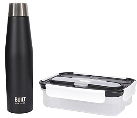 BUILT Bento Lunch Box with Cutlery and Leakproof Insulated Water Bottle Gift Set, For Commuting, School or Office Lunch, Picnics or at the Gym, Black