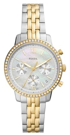 Fossil Women's Neutra Quartz Stainless Steel Chronograph Watch, Color: Gold/Silver (Model: ES5216)
