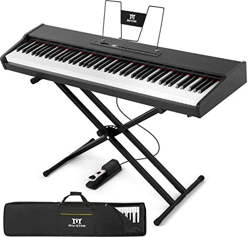 MUSTAR 88 Key Piano Keyboard Semi Weighted, Full Size Digital Piano 88 Weighted Keys for Beginners, Electric Piano Keyboard 88 Keys, Bluetooth Connection, USB/MIDI, Case, Sustain Pedal, Black