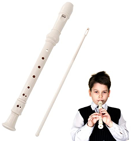 Flute Enfant Flute a Bec Avec Tige de Nettoyage Flûte à Bec Soprano Instrument de Style Allemand Soprano 8 Trous Plastique Amovible pour Enfants Débutants Adultes | Beige
