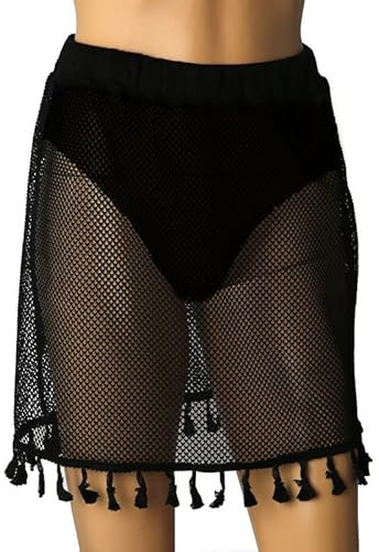 Jupe de Couverture au Crochet pour Femme, Crochet Cover up Noire Cache-Maillots Femme Évider Jupe de Plage en Tricot Gland Couvrir Bikini Cover up (M)