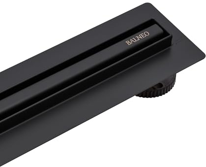 BALNEO Canalina per Doccia, Canaletta di Scarico da 60cm, Scarico a Pavimento Nero, in Acciaio Inossidabile, Pannello Stretto da 14mm, Basso 57mm, Scarico per Doccia Sottile e Basso Proline