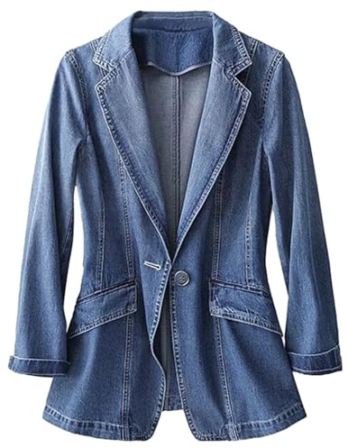 ZISTRCBAO Top Casual Da Giacca Di Jeans Da Donna - Capispalla Blazer Corto In Denim Allentato, Cappotto Basic Da Cowboy Vintage Femminile Autunnale,Blu,S