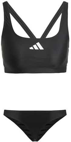 adidas Mujer 3 Stripes V-Back Bikini Swimwear, Black/White, 40