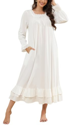 Rubehoow White Nightgown - Vintage Nightgowns for Plus Size Women Soft Cotton Long Nightshirt (3XL,White)