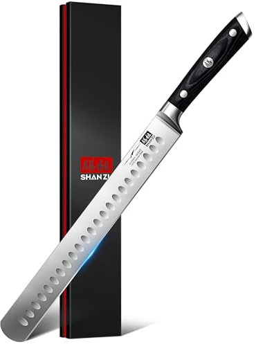 SHAN ZU 12 Brisket Slicing Knife - Carving Slicing Meat Kitchen Knives Professional German High Carbon Stainless Steel Razor Sharp Blade, Ergonomic Wood Handle & Full Tang Design, Gift Box Included