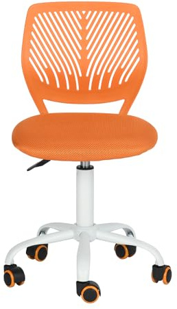 FurnitureR Silla de Gaming para niños, Silla de Oficina, Silla Gamer, Silla de Escritorio, diseño Moderno ergonómico, sin Brazos, Altura Regulable, Ruedas de Goma, Color Naranja