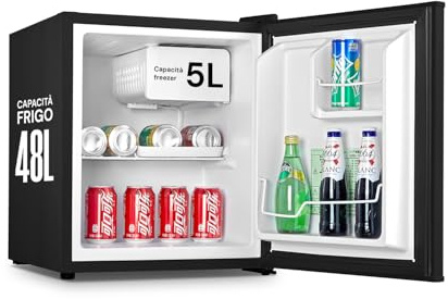 Wintem Minikylskåp bar svart 48 L med frys på 5 l – kylkapacitet 0°/10°C – tyst minikylskåp för sovrum, perfekt för kontor, hotell eller hem – litet kylskåp inkl