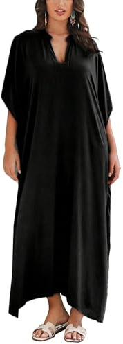 YouKD Vestido largo de caftán para mujer, maxi vestido estilo bohemio para traje de baño de playa, batas de cobertura, talla única, ropa de estar por casa, F Negro, Altoa única