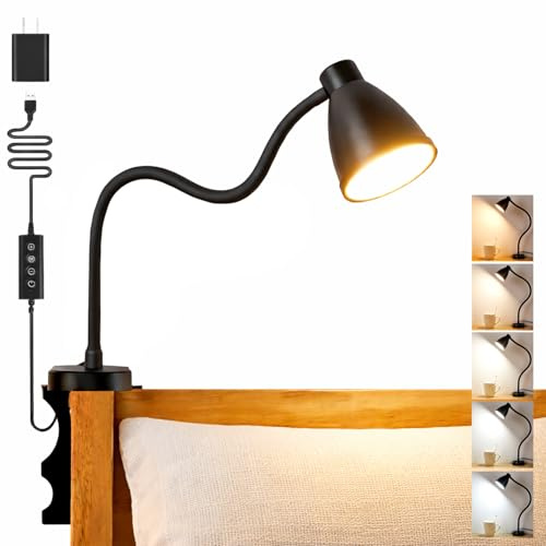 BOHON No Install Bedside Reading Light, Clip-Free Wall Mounted Lamp with 5 Colors & 10 Brightness Levels, Flexible Gooseneck, 30 Min Auto-Off Timer, Bed Lights for Headboard, Bedroom, Dorm (Black)
