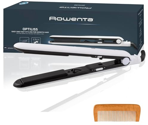 Rowenta Optiliss, Plancha de Pelo, Revestimiento Cerámico, Pelo Suave, 11 Ajustes de Temperatura hasta 230 °C, Alisado Eficiente, Calentamiento en 30 Segundos, Sistema de Bloqueo, SF33320PA