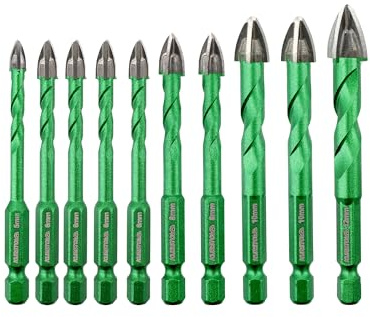 KURSTOL 10 st. kakelborrsats – 5/6 x 4/8 x 2/10 x 2/12 mm stenborr för trä, plast, murverk, tegel, glas, kakel, marmor