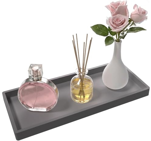 Vassoio Da Bagno 30x12.5cm, Dispenser Sapone Rettangolare, Portaoggetti Per Lavello Cucina In Silicone, Antiscivolo E Facile Da Pulire, Adatto Per Profumi, Candele, Gioielli, Sapone.(Grigio)
