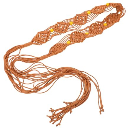 BESTonZON Cintura Intrecciata Bohémien da Donna in Corda Perline di Legno Vintage Cintura Boho Artigianale Retrò Accessorio Moda Versatile per Abiti e Jeans Corda da Vita Comoda Stile