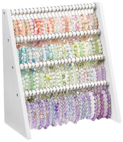 Bellaownia 4 Tier Bracelet Holder Stand with Hooks, Wooden Bracelet Display Organizer Rack for Jewelry, Home, Vendors and Store Display (white)