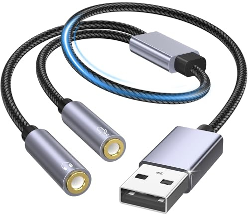 Adaptador De Tarjeta De Sonido USB Externa,Cable Convertidor De Audio Auxiliar USB A 2 Conectores De 3,5 Mm para Windows,PortáTiles,Computadoras De Escritorio Windows,Mac,Linux,Pc,PS 5/4
