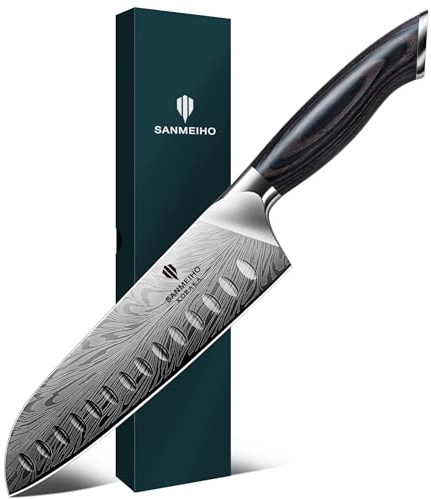 SANMEIHO Coltelli da Cucina in Acciaio a Polvere, Coltello Giapponese Santoku 20 cm Ultra Affilati Coltello da Chef Multiuso Professionale ad alto Tenore di Carbonio con Manico Ergonomica in Pakkawood