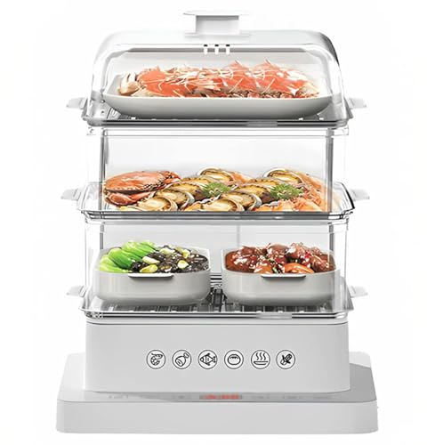 Olla a Vapor Plegable de 40L de Capacidad - Vaporera Eléctrica Perfecta para Verduras, Carnes, Pescado - Anti-Quemaduras Secas, Reserva 12H - Panel Táctil, Potencia 800W - Ciclo de Vapor 360°