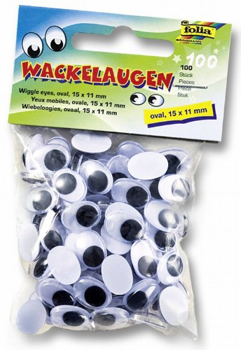 folia 751511 – vickande ögon med rörlig pupill, vit, oval ca 15 x 11 mm, 100 stycken – perfekt för att pyssla figurer och djur