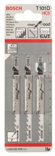 Bosch Professional 3 x Hojas de sierra de calar T 101 D Clean for Wood (para Madera blanda, corte recto, accesorios Sierra de calar)