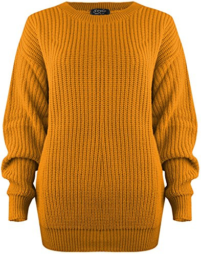 SA Fashions Oversized New Ladies Womens Chunky Baggy Jumper Knitted Sweater Thick Top Pull On Mustard 12-14