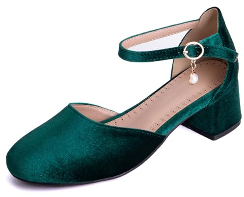 Smilice Velvet Sandals with Low Heel and Rounded Toe Old-fashioned Shoes with 3-colors Available