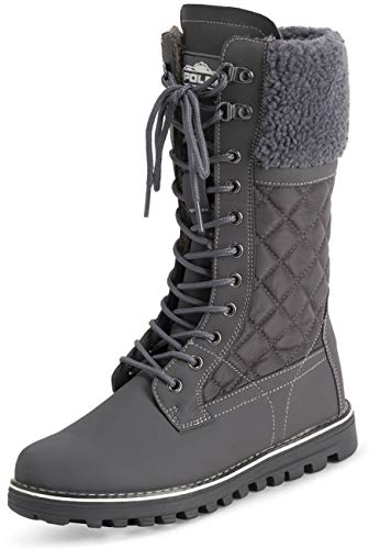 Polar Damen Kunstpelz Warm Thermal Wasserdicht Draussen Gehen Schnee Winter Gummisohle Wadenstiefel - Grau/Grau Lammfell - UK7/EU40 - YC0602