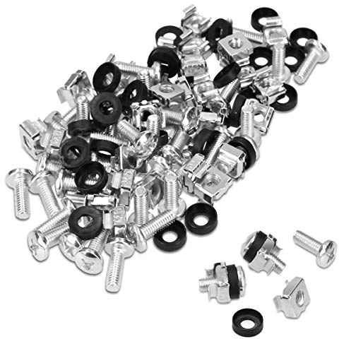 kwmobile Set de 50 tuercas enjauladas M6 con tornillos y separadores - Para montaje de equipos de red en armario rack de 10 y 19 pulgadas - en plateado