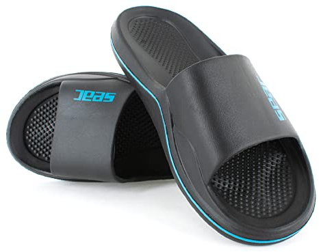 SEAC CAYA, Sandales avec Bande pour la Plage et la Piscine, Noir/Bleu, 45