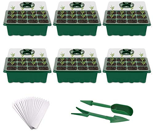Fuuner Vassoio Germinazione, 6 Pezzi Scatola di Germinazione, 12Fori Set di Propagazione dei Semi, Vassoi per Piante con Cupole Ventilate, per Germinazione, Strumento di Coltivazione in Mini Serra