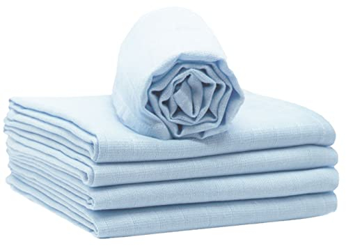 ZOLLNER 5er Set Musselin Spucktücher in 80x80 cm aus Baumwolle - hautfreundliche Mulltücher - besonders weich und extrem saugstark - waschbar bis 60°C - in hellblau