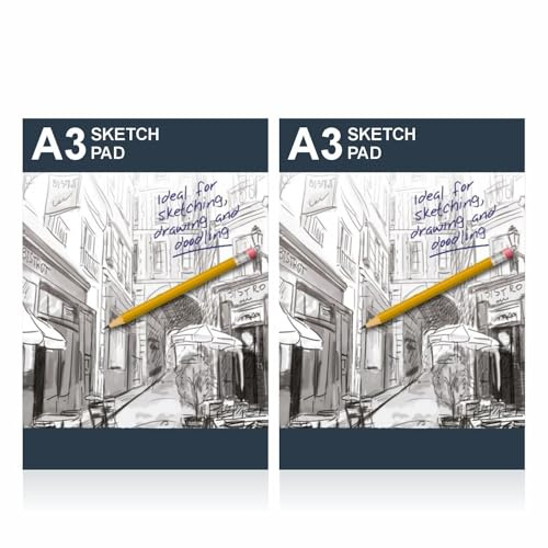 Art Sketchbook A3 Sketch Pad Sketching Book Artists Sketchpad Kids Children Drawing Coloring Doodle Notebook Acid Free Professional Quality Easy To Use Portrait Smooth Cartridge Paper Hardback(2 Pack)