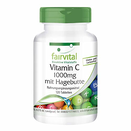 Fairvital | Vitamin C 1000mg gepuffert - 120 Tabletten - hochdosiert - VEGAN - mit Hagebutte